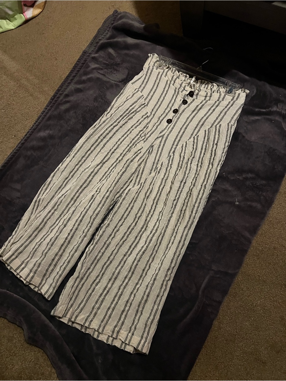 Free People Striped Cream & Black Linen-Textured Pants - Picture 3 of 4